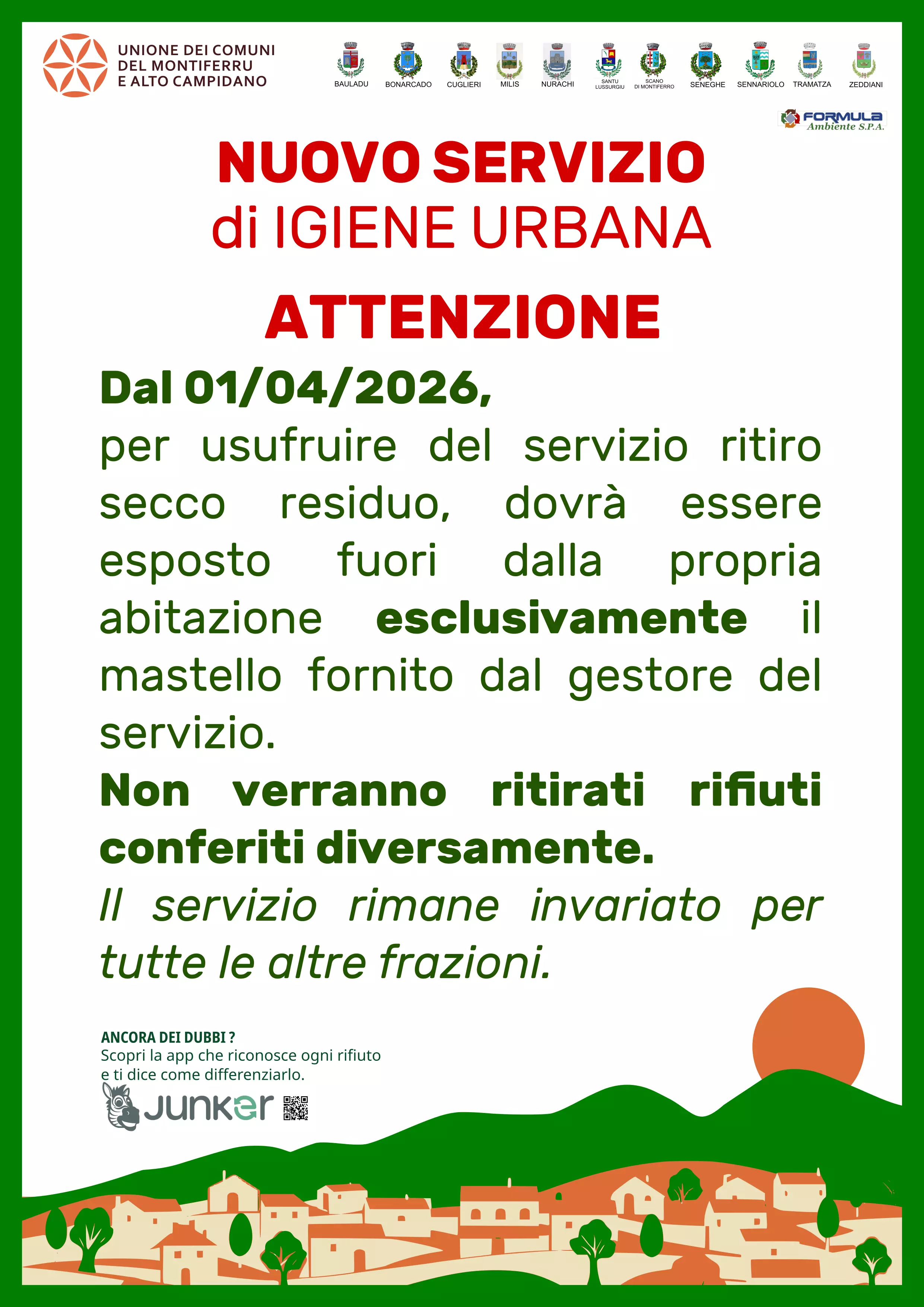 Nuovo servizio di raccolta rifiuto secco